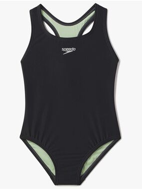 Speedo Girl's Swimsuit One Piece Closed Racerback Black 2023 Anthracite 10 NWT